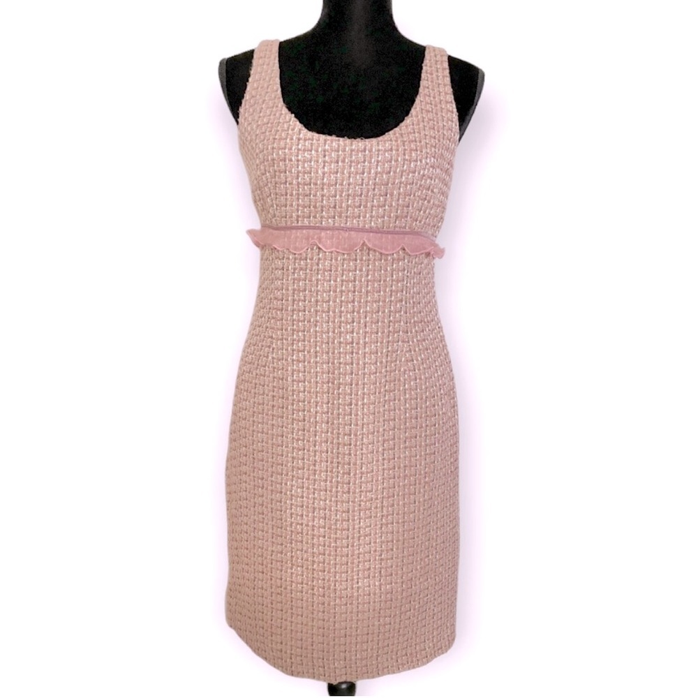 Laundry By Shelli Segal women’s tweed Coquette sleeveless midi dress 8 pink chic